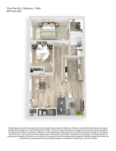 Floor plan for 2 beds, 1 bath, 800 sqft